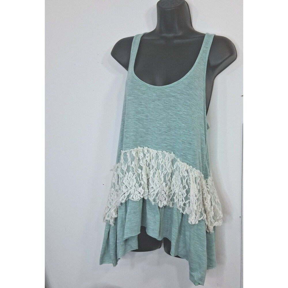 Vtg Deb Tank Top Size XL Flowy Lace Trim Handkerchief Fairy Grunge Boho Chic Y2k